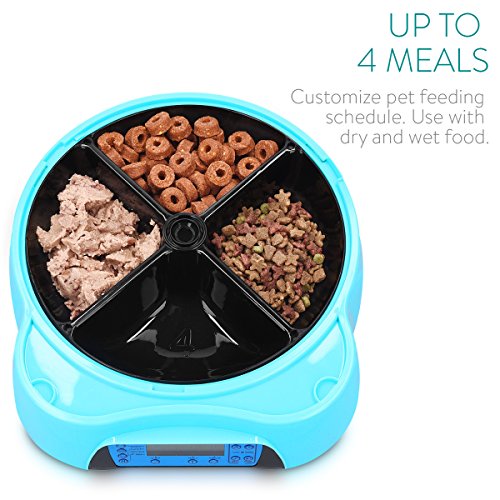 Navaris Dispensador automático de Comida para Perro con Bebedero - Comedero para Perros y Gatos con 4 compartimientos - Dispensador de croquetas