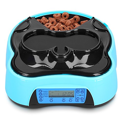 Navaris Dispensador automático de Comida para Perro con Bebedero - Comedero para Perros y Gatos con 4 compartimientos - Dispensador de croquetas