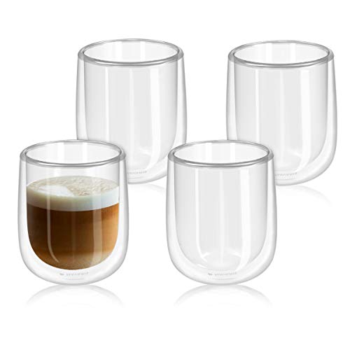 Navaris Set de 4 Vasos de Doble Cristal - Taza de 350ml de Doble Pared Resistente al Calor - para café te Helado Bebidas Calientes frías o postres