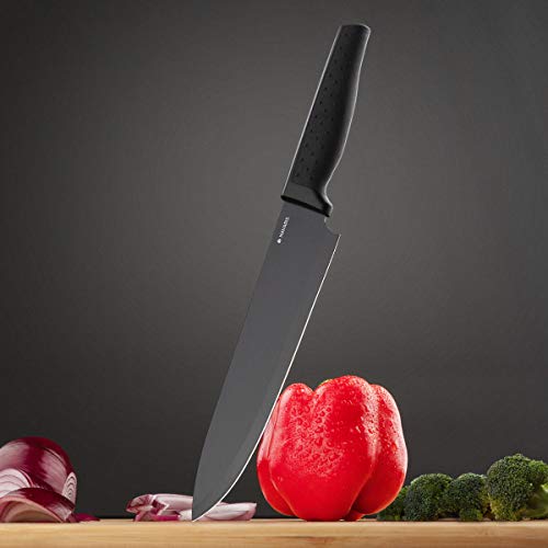 Navaris Set de 6x cuchillos mondador incluido - 5x cuchillos de acero inoxidable y 1x cuchillo pelador de verduras de cerámica