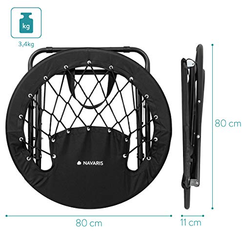 Navaris Silla Bungee para Camping - Silla Redonda Plegable para Playa y Festivales - Asiento de Cuerdas con Sistema de resortes y Bolsillo en Negro