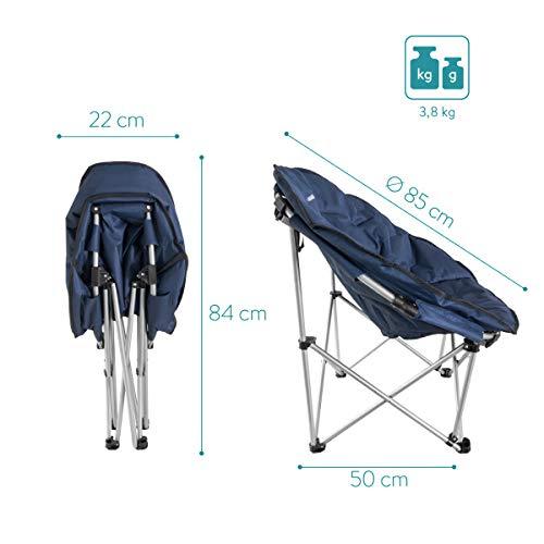 Navaris Silla Redonda Plegable - Asiento para Camping con Bolsa - Silla portátil para Acampada - Silla para el Aire Libre Pesca Playa - 150 KG