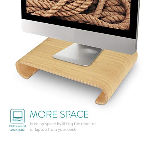 Navaris Soporte de Monitor de Madera de bambú para despacho - Elevador de Pantalla de Ordenador para Mesa - Organizador de sobremesa para Escritorio