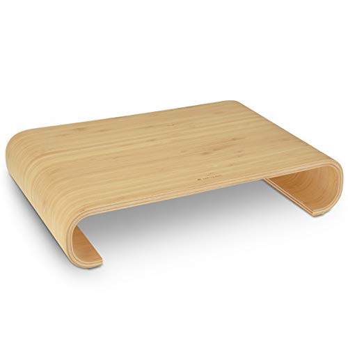 Navaris Soporte de Monitor de Madera de bambú para despacho - Elevador de Pantalla de Ordenador para Mesa - Organizador de sobremesa para Escritorio