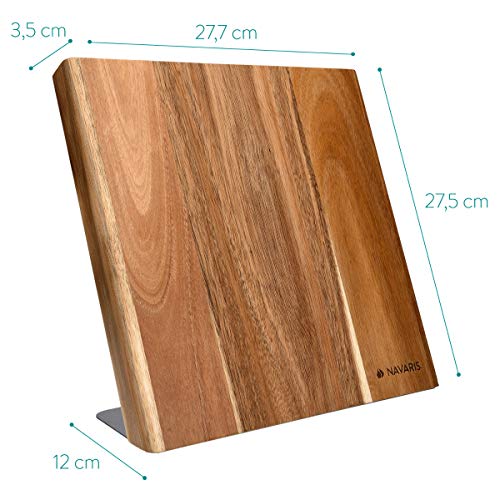 Navaris Soporte magnético para Cuchillos - Bloque magnético de Acacia para Utensilios de Cocina - Base magnética de Madera para Cuchillo de Damasco