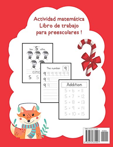 Navidad Número Libro De Rastreo Mates Cuaderno de actividades para niños Edades 2-5: Números traza, práctica de escritura a mano y adición de ... y niño (Christmas Number Tracing Book)