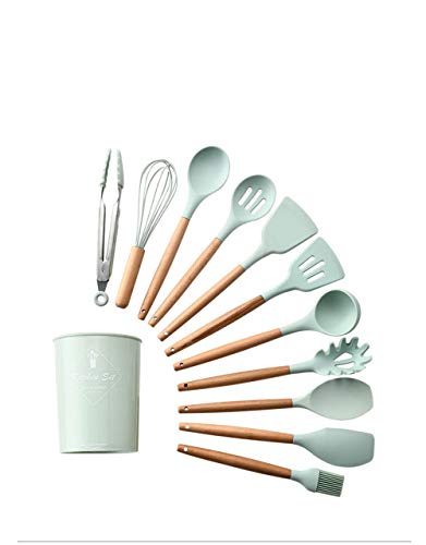 N/C FGXY 11 Piezas Utensilios Cocina De Silicona,Resistentes Al Calor Espátulas De Cocina Antiadherente con Mango De Madera,Utensilios Cocina De Silicona,No Tóxicas Resistentes Al Calor