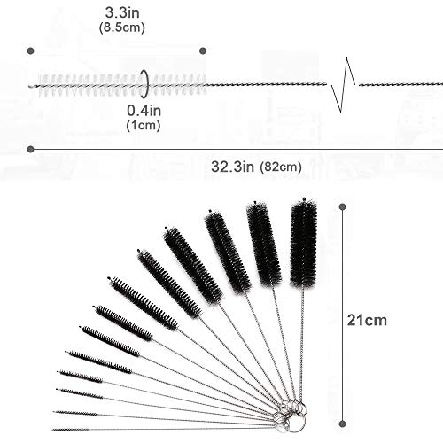 N/D Heiqlay Cepillo de Tubo de Pajitas, Cepillo Limpia Pajitas Cepillo Botellas Largo Nylon Reutilizables Cepillos, Limpia Botellas, Gafas, Teclados, Tubo, y Pajitas de Tamaño Múltiple (12 Piezas)