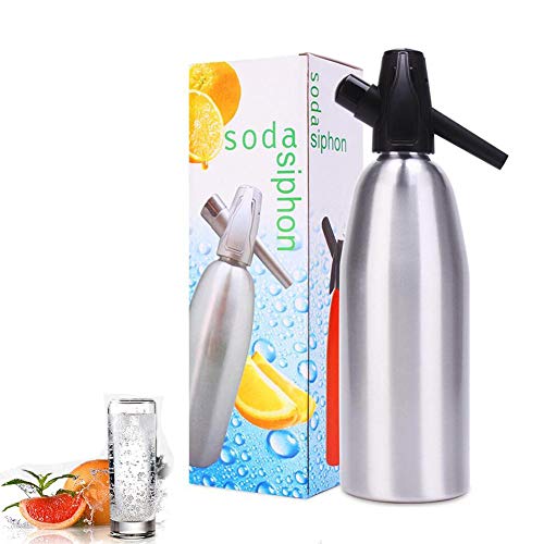 N/D Sifón de Soda de 1000 ml Fabricante de sifón de Soda, sifón de Soda de Aluminio Profesional Dispositivo de fabricación de Agua de Soda de 1 litro para cóctel de Bebidas de Jugo, Plata