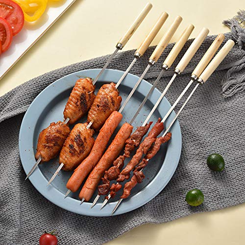 N/D Yemiany Aguja de Barbacoa con Mango de Madera,Aguja de Mango de Madera para Barbacoa,30 Piezas Pinchos Kebab Aguja de Metal Reutilizable con Mango de Madera con Cepillo de Barbacoa para Barbacoa