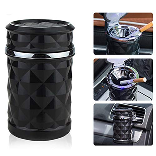 Ndier Auto Cenicero Cenicero Portable con Azul Led Luz Cenicero Mechero smokeless Cilindro Taza Soporte de Fumar |Schwarz Auto Accesorios