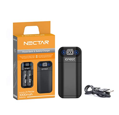 Nectar Cargador 18650 + Power Bank | Doble Uso: Cargador 18650 + Banco de Energía - con 2X 3000mah Bateria 18650 Recargable de Alto Drenaje (Incluye 2X Baterías 18650)