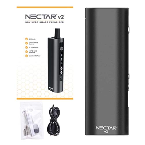 NECTAR Vaporizador Hierba Premium v2 | 2600mAh Batería, Flujo de Aire Aislado, Monitor OLED Control de Temperatura, 100C - 225C - 30s Tiempo de Calentamiento (Negro)