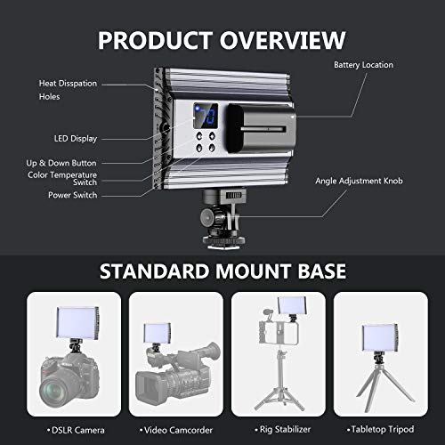 Neewer LED Video Luz Panel Cámara Videocámara Video Iluminación Relleno 160 SMD LED Bi-Color 3200K-5600K Carcasa Aluminio Anodizado Ultradelgado para Todas Cámaras DSLR