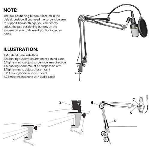 Neewer NB-35 - Brazo de soporte para micrófono con clip y abrazadera para montaje en mesa y antiviento, color negro