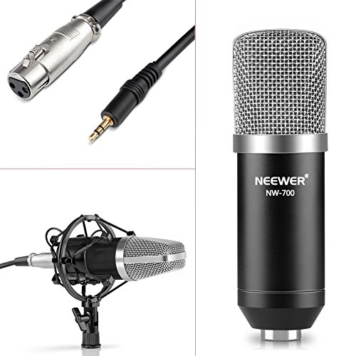 Neewer NW-700 Micrófono de Condensador & Soporte de Brazo de Tijera Brazo Boom con Cable XLR y Abrazadera de Montaje & NW-3 Filtro Pop & 48V Fuente de Alimentación Phantom con Adaptador