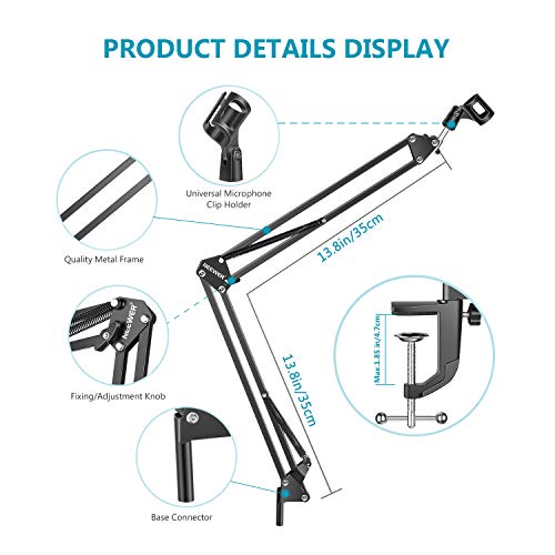 Neewer - Soporte de Brazo de Tijera Ajustable para Micrófono, Estudio de Radiodifusión, Estudio de Sonido con Voz en off, Escenarios y Estaciones de TV, Carga Máxima 1kg