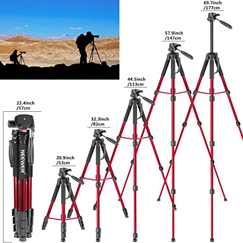 Neewer Trípode / Monopie Portátil Hecho de Aleación de Aluminio para Cámara con Cabezal Giratorio de 3 Vías Bolsa para Cámara DSLR Videocámaras de Vídeo DV 177cm Carga hasta 4kg