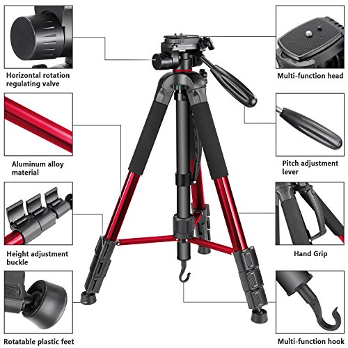 Neewer Trípode / Monopie Portátil Hecho de Aleación de Aluminio para Cámara con Cabezal Giratorio de 3 Vías Bolsa para Cámara DSLR Videocámaras de Vídeo DV 177cm Carga hasta 4kg