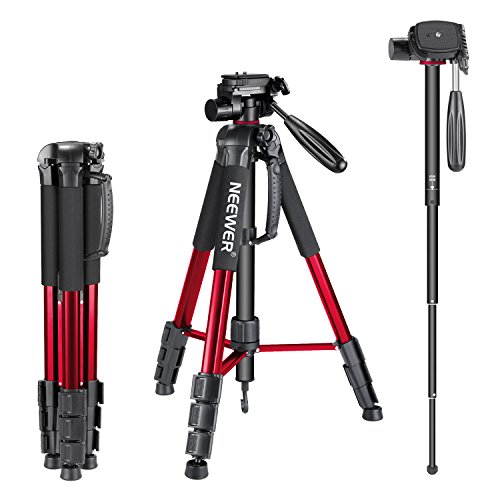 Neewer Trípode / Monopie Portátil Hecho de Aleación de Aluminio para Cámara con Cabezal Giratorio de 3 Vías Bolsa para Cámara DSLR Videocámaras de Vídeo DV 177cm Carga hasta 4kg