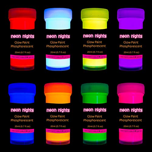 neon nights 8 x Pintura Resplandeciente En La Oscuridad Fosforescente Autoluminosa Color Neón Luminiscente