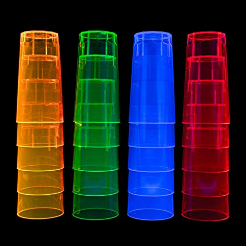 NEON STYLES - juego de vasos de tubo, 250 ml, 20 pcs en un juego, en cuatro colores fluorescentes-MIX - Rosa, Verde, Naranja y azul - brillant en luz del día - leuchten bajo luz negra más intensos y más