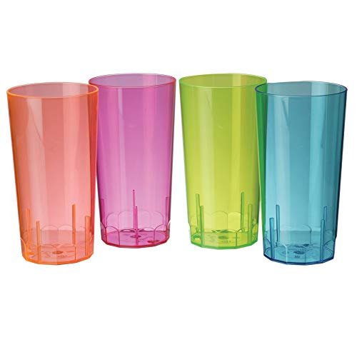 NEON STYLES - juego de vasos de tubo, 250 ml, 20 pcs en un juego, en cuatro colores fluorescentes-MIX - Rosa, Verde, Naranja y azul - brillant en luz del día - leuchten bajo luz negra más intensos y más