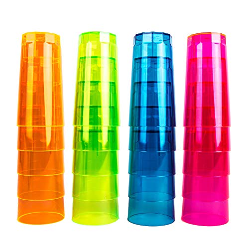 NEON STYLES - juego de vasos de tubo, 250 ml, 20 pcs en un juego, en cuatro colores fluorescentes-MIX - Rosa, Verde, Naranja y azul - brillant en luz del día - leuchten bajo luz negra más intensos y más
