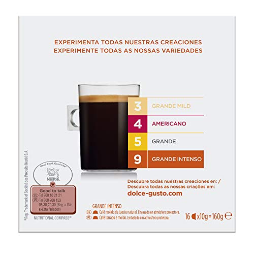 NESCAFÉ Dolce Gusto Cápsulas de Café Grande Intenso, Pack de 3 x 16 Cápsulas - Total: 48 Cápsulas de Café