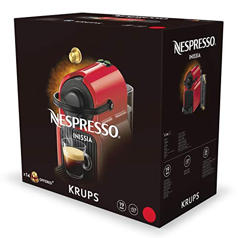 Nespresso Krups Inissia XN1005 - Cafetera monodosis de cápsulas Nespresso, 19 bares, apagado automático, color rojo (Reacondicionado)