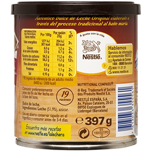 Nestlé La Lechera Dulce de leche, Leche condensada - Lata de leche condensada abre fácil - Caja de 12 x 397 g