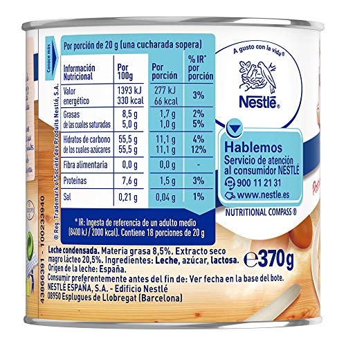 NESTLÉ LA LECHERA - Leche condensada entera - Lata de leche condensada entera abre fácil 370g