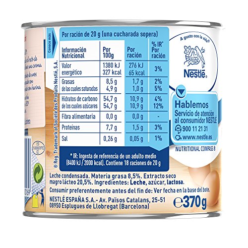 Nestlé La Lechera Leche condensada entera - Lata de leche condensada entera abre fácil - Caja de 12 x 370g