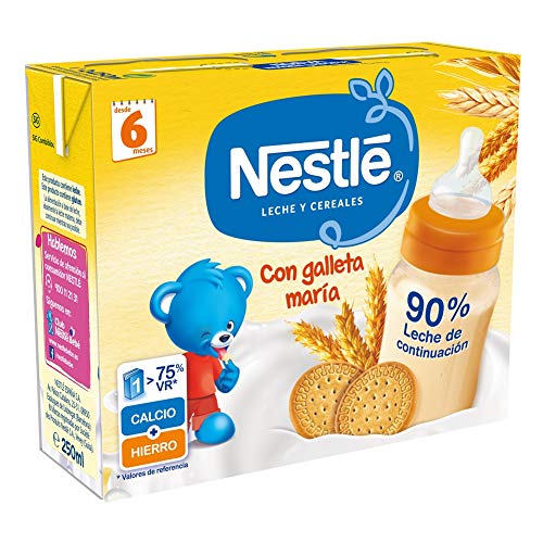 Nestlé Leche y Cereales galleta - Alimento Para bebés - Paquete de 6x2 unidades de 250ml
