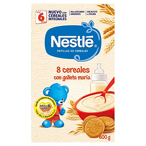 Nestlé Papilla 8 cereales con galleta María - Alimento Para bebés - Paquete de 6x600 g - Total: 3.6kg