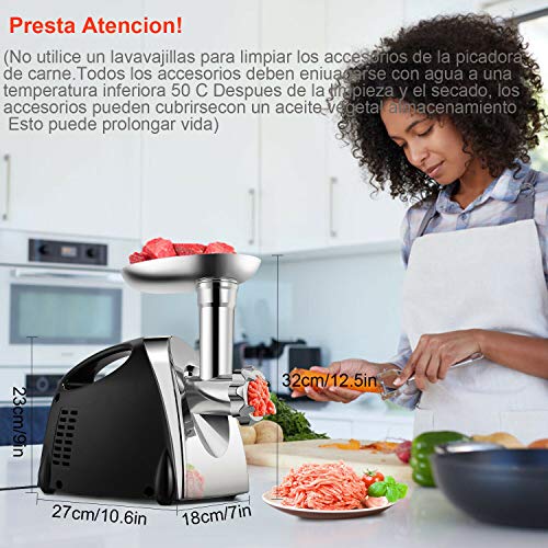 Nestling® Picadora de Carne Eléctrica y Embutidora de Salchichas, 3 y 1 Salchicha y Trituradora Carne con 3 Placas de Molienda,Función inversa, Motor de Cobre 400W, Acero Inoxidable