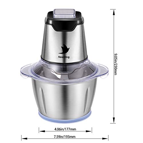 Nestling® Picadora eléctrica de 500W, con 4 cuchillas afiladas y tazón de acero inoxidable de 1.2L, picadora de cocina para carne, verduras,cebolla y frutas