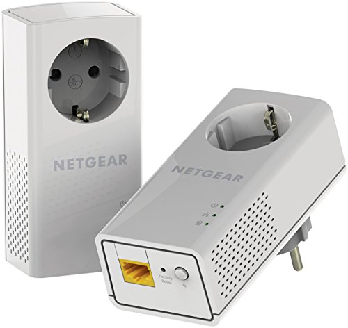 Netgear PLP1200-100PES - Kit de adaptadores Powerline (1200 Mbps, 1 Puerto Ethernet Gigabit, Toma de Enchufe integrada), Blanco