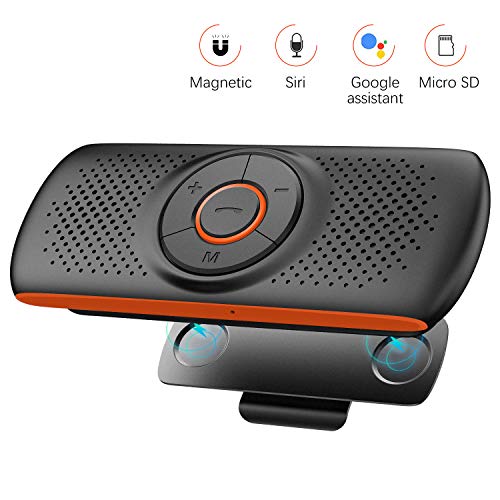 NETVIP Manos Libres Coche Bluetooth 4.2 con Siri y Google Assistant Kit de Coche Altavoz Inalámbrico para Visera Altavoz Inalámbrico Magnético Conexión de 2 teléfonos simultáneamente Apoyo Tarjeta TF