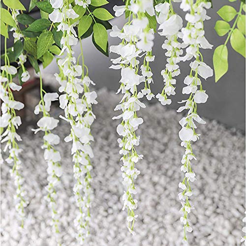 New rui cheng Plantas Artificiales Colgantes, Hojas Artificiales Flor de Glicina Blanca Paquete de 12 Plantas Colgantes de Vid Falsa Guirnalda Hojas Verdes Planta de Plástico Falso Decoración de Pared