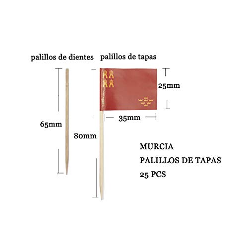 NEW TORO Palillos de Tapas con Bandera, Toothpick Flags Etiquetas Pequeñas para Magdalenas Decorar Tartas Bocadillos Cumpleaños Boda Fiesta de Bienvenida 3.5 * 2.5cm (Murcia) (Murcia 25pcs)