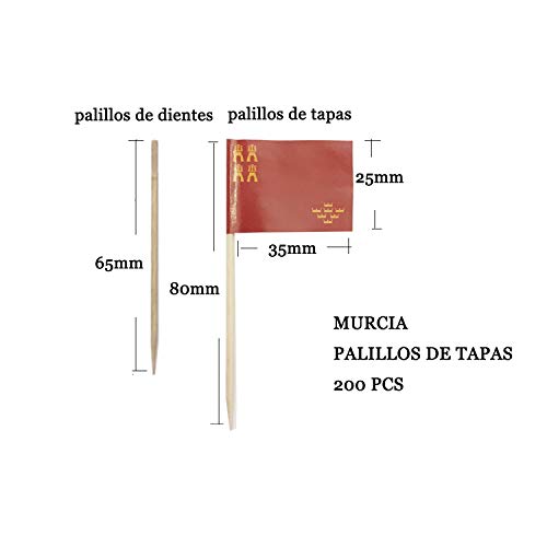 NEW TORO Palillos de Tapas con Bandera, Toothpick Flags Etiquetas Pequeñas para Magdalenas Decorar Tartas Bocadillos Cumpleaños Boda Fiesta de Bienvenida 3.5 * 2.5cm (Murcia) (Murcia 200pcs)