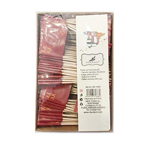 NEW TORO Palillos de Tapas con Bandera, Toothpick Flags Etiquetas Pequeñas para Magdalenas Decorar Tartas Bocadillos Cumpleaños Boda Fiesta de Bienvenida 3.5 * 2.5cm (Murcia) (Murcia 200pcs)