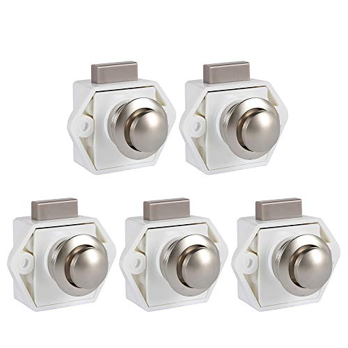 New_Soul Botón de Cierre Cerraduras para Armarios sin Llaves Cerradura de Pestillo para Caravana Autocaravanas Yates Cajones Barcos o Armarios 5pcs (Blanco, 5pcs)