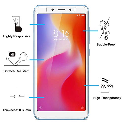 NEW'C 2 Unidades, Protector de Pantalla para Xiaomi Redmi 6, Xiaomi Redmi 6A, Antiarañazos, Antihuellas, Sin Burbujas, Dureza 9H, 0.33 mm Ultra Transparente, Vidrio Templado Ultra Resistente