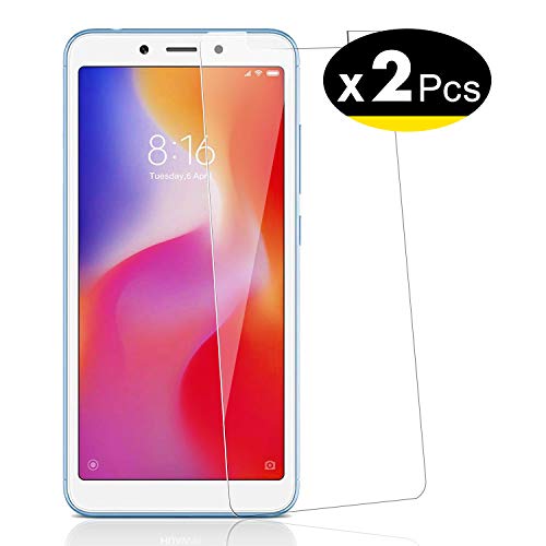 NEW'C 2 Unidades, Protector de Pantalla para Xiaomi Redmi 6, Xiaomi Redmi 6A, Antiarañazos, Antihuellas, Sin Burbujas, Dureza 9H, 0.33 mm Ultra Transparente, Vidrio Templado Ultra Resistente