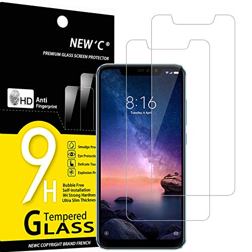 NEW'C 2 Unidades, Protector de Pantalla para Xiaomi Redmi Note 6 Pro, Antiarañazos, Antihuellas, Sin Burbujas, Dureza 9H, 0.33 mm Ultra Transparente, Vidrio Templado Ultra Resistente