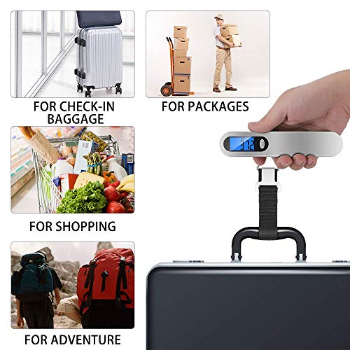 Newdora Báscula Digital para Equipaje Escala del Equipaje Pesa Maletas Viaje Báscula Digital LCD Portátil Bascula para Maletas de Viaje 110 lb/50 kg para Hogar y Viajes