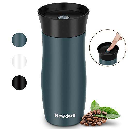 Newdora Termo Café para Llevar Taza de Viaje con Aislamiento al Vacío de 380ml de Acero Inoxidable Termos para Té o Café Tazas Térmicas a Prueba de Fugas de Doble Pared sin desenroscar la Tapa