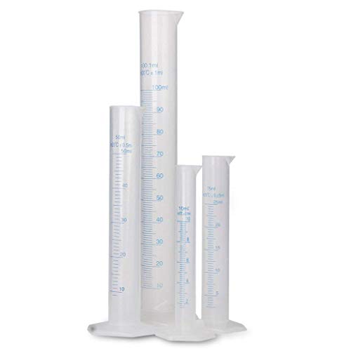 Newin Star Graduado plástico Transparente Probeta 10/25/50/100 ml Resistencia a la corrosión de plástico de medición Laboratorio de Química Cilindro Medir Herramienta de 4Pcs